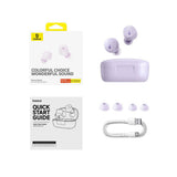 Casti wireless Baseus Bowie E18 (A00023800533-00), Bluetooth 5.3, True Wireless, Call ENC, Rezistent la apa, mov deschis