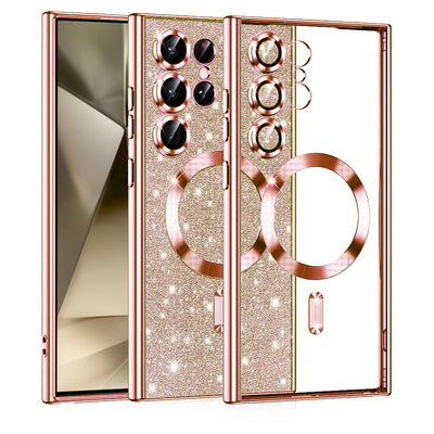 Husa pentru Samsung Galaxy S24 Ultra, Techsuit Lux Glitter MagSafe, roz auriu