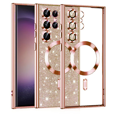 Husa pentru Samsung Galaxy S23 Ultra, Techsuit Lux Glitter MagSafe, roz auriu