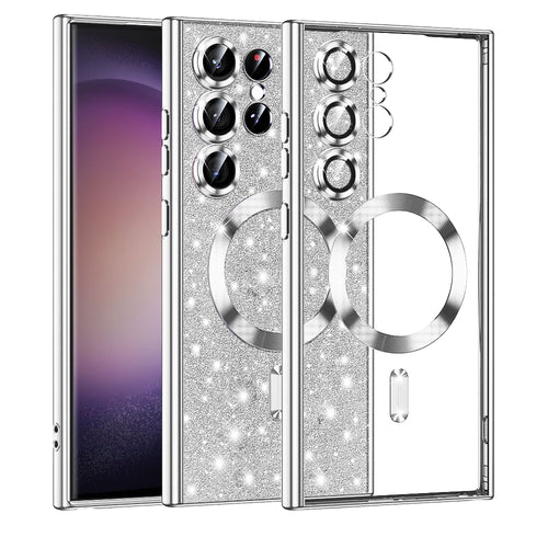 Husa pentru Samsung Galaxy S23 Ultra, Techsuit Lux Glitter MagSafe, argintiu