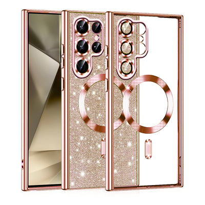 Husa pentru Samsung Galaxy S22 Ultra 5G, Techsuit Lux Glitter MagSafe, roz auriu
