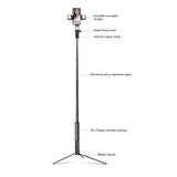 Selfie stick Techsuit (K30S), Compact Tripod Mount, Bluetooth Telecomanda, Double LED Light, Pliabil, 167cm, negru