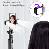 Selfie stick Techsuit (K30S), Compact Tripod Mount, Bluetooth Telecomanda, Double LED Light, Pliabil, 167cm, negru