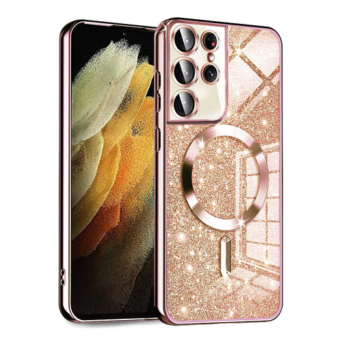 Husa pentru Samsung Galaxy S21 Ultra 5G, Techsuit Lux Glitter MagSafe, roz auriu