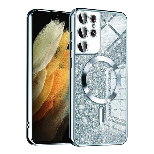 Husa pentru Samsung Galaxy S21 Ultra 5G, Techsuit Lux Glitter MagSafe, bleu