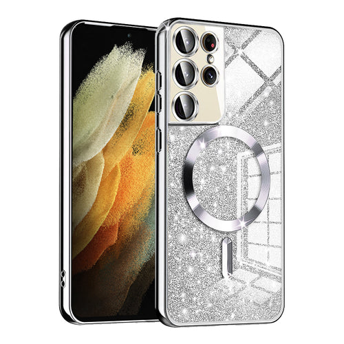 Husa pentru Samsung Galaxy S21 Ultra 5G, Techsuit Lux Glitter MagSafe, argintiu
