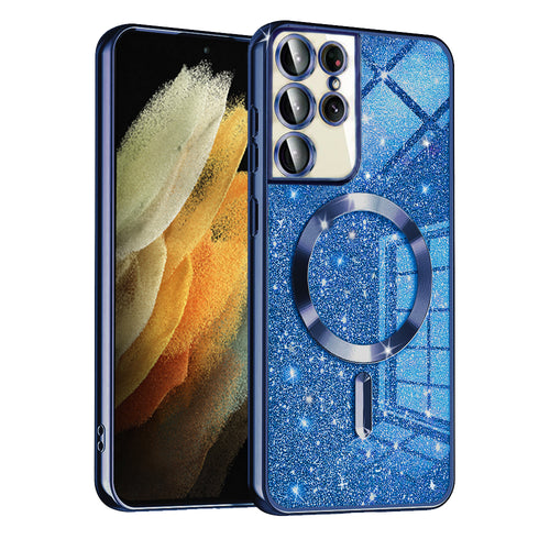 Husa pentru Samsung Galaxy S21 Ultra 5G, Techsuit Lux Glitter MagSafe, albastru