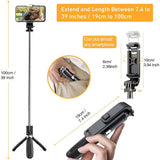 Selfie stick Techsuit (L02), Stable Tripod cu Bluetooth Telecomanda, GoPro Compatible, 360 Rotation, 100cm, negru