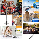 Selfie stick Techsuit (L02), Stable Tripod cu Bluetooth Telecomanda, GoPro Compatible, 360 Rotation, 100cm, negru