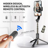 Selfie stick Techsuit (Q08), Anti-Shake Tripod cu Bluetooth Telecomanda, 360 Rotation, Aluminium Alloy, 75cm, negru