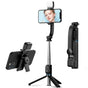 Selfie stick Techsuit (C01s), cu Pliabil Stable Tripod, Bluetooth Telecomanda, Fill Light, 107cm, negru