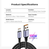Cablu Techsuit de date (PCB018), USB-A to Type-C, Super Incarcare rapida, 100W, 480Mbps, 6A, Nylon, Aliaj aluminiu, 1m, negru