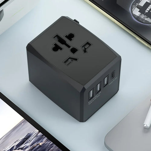 Adaptor pentru Calatorie Techsuit (HHT904-B1), PD15W, 3 x USB, Type-C, EU, UK, AUS, US, Negru
