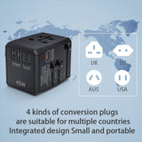Adaptor pentru Calatorie Techsuit (HHT905), PD45W, 2 x USB, 3 x Type-C, EU, UK, AUS, US, Negru