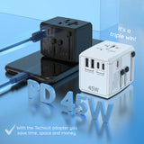 Adaptor pentru Calatorie Techsuit (HHT905), PD45W, 2 x USB, 3 x Type-C, EU, UK, AUS, US, Negru