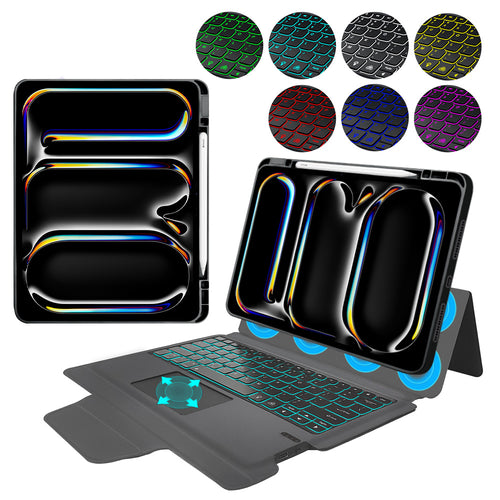 Husa tableta pentru iPad Pro 13 (2024), Techsuit KeyTab Pro + Folie de protectie (cu RGB Wireless Keyboard/Stylus pen Holder), negru