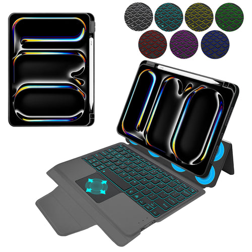 Husa tableta pentru iPad Pro 11 (2024), Techsuit KeyTab Pro + Folie de protectie (cu RGB Wireless Keyboard/Stylus pen Holder), negru