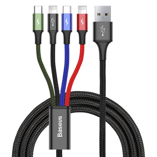 Cablu Baseus de date Rapid Series (CA1T4-A01), 4in1, USB-A to Lightning, Micro-USB, USB-C, 20W, 1.2m, negru