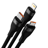 Cablu Baseus de date Flash Series 2 (CASS030001), Incarcare rapida, USB to Type-C, Lightning, Micro-USB, 100W, 1.2 m, negru