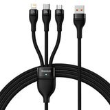 Cablu Baseus de date Flash Series 2 (CASS030001), Incarcare rapida, USB to Type-C, Lightning, Micro-USB, 100W, 1.2 m, negru