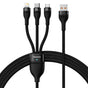Cablu Baseus de date Flash Series 2 (CASS030001), Incarcare rapida, USB to Type-C, Lightning, Micro-USB, 100W, 1.2 m, negru