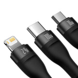 Cablu Baseus de date Flash Series 2 (CASS030001), Incarcare rapida, USB to Type-C, Lightning, Micro-USB, 100W, 1.2 m, negru
