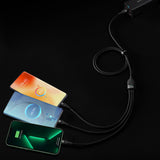 Cablu Baseus de date Flash Series 2 (CASS030001), Incarcare rapida, USB to Type-C, Lightning, Micro-USB, 100W, 1.2 m, negru