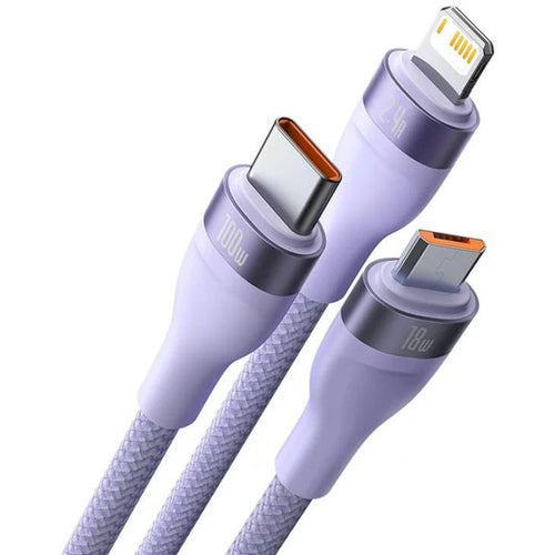 Cablu Baseus de date Flash Series 2 (CASS030005), Incarcare rapida, USB to Type-C, Lightning, Micro-USB, 100W, 1.2 m, mov