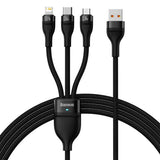 Cablu Baseus de date Flash Series 2 (CASS040001), Incarcare rapida, USB to Type-C, Lightning, Micro-USB, 66W, 1.2 m, negru