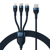 Cablu Baseus de date Flash Series 2 (CASS040003), Incarcare rapida, USB to Type-C, Lightning, Micro-USB, 66W, 1.2 m, albastru