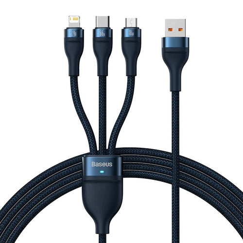 Cablu Baseus de date Flash Series 2 (CASS040003), Incarcare rapida, USB to Type-C, Lightning, Micro-USB, 66W, 1.2 m, albastru