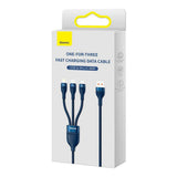 Cablu Baseus de date Flash Series 2 (CASS040003), Incarcare rapida, USB to Type-C, Lightning, Micro-USB, 66W, 1.2 m, albastru