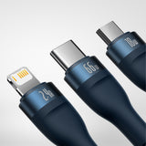 Cablu Baseus de date Flash Series 2 (CASS040003), Incarcare rapida, USB to Type-C, Lightning, Micro-USB, 66W, 1.2 m, albastru