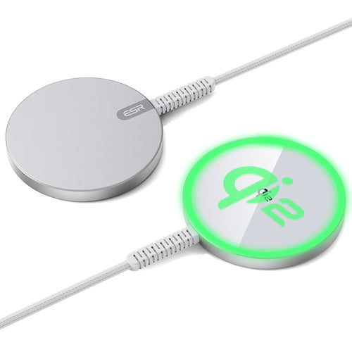 Incarcator wireless ESR Mini Magnetic HaloLock Qi2, MagSafe Compatible, 15W, cu Type-C Cable, 1.5m, argintiu