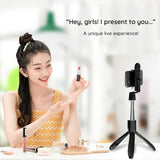 Selfie stick Techsuit (S01-S), Compact Tripod Mount cu Bluetooth Telecomanda, LED Fill Light, Pliabil, 70cm, negru