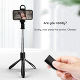 Selfie stick Techsuit (S01-S), Compact Tripod Mount cu Bluetooth Telecomanda, LED Fill Light, Pliabil, 70cm, negru