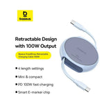 Cablu Baseus de date Pathfinder Series (P10368400311-00), Type-C to Type-C, 100W, 1m, Retractabil, bleu