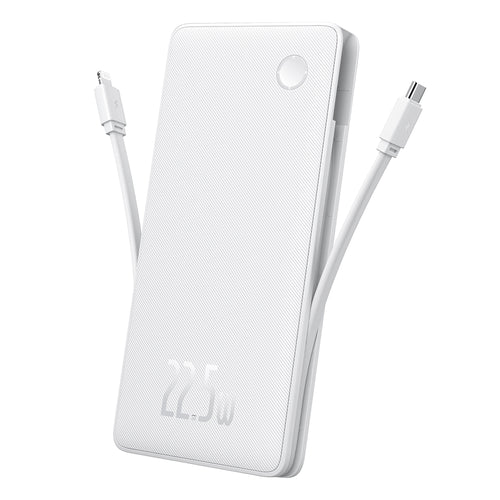 Baterie Externa Baseus Airpow Air Lite (P10067501213-00), USB, Type-C, Dual Cablu USB-C, Lightning, 22.5W, 10000mAh, Alb