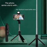 Selfie stick Techsuit Mini (S05-S), Compact Tripod Mount cu Bluetooth Telecomanda, LED Light, Pliabil, 105cm, negru