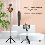 Selfie stick Techsuit Mini (S05-S), Compact Tripod Mount cu Bluetooth Telecomanda, LED Light, Pliabil, 105cm, negru