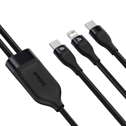 Cablu Baseus de date Flash Series 2in1 (CA1T2-F01), Type-C to Type-C, Lightning 100W, 1.2m, negru