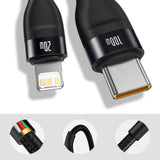 Cablu Baseus de date Flash Series 2in1 (CA1T2-F01), Type-C to Type-C, Lightning 100W, 1.2m, negru