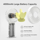 JisuLife Premium Mini Hand Fan Life3 (F2B), portabil, Ultra-Silent, Type-C, 3 Speeds, 4000mAh, Alb