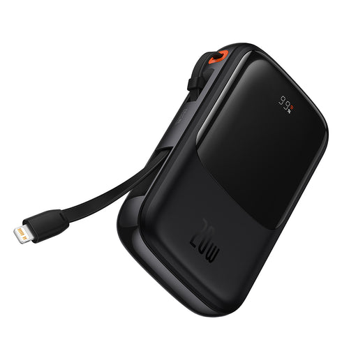 Baterie Externa Baseus Qpow Pro (PPQD020001), Lightning, Type-C, USB, 20W, 10000mAh, Cable Type-C, Lightning, 3A, Negru