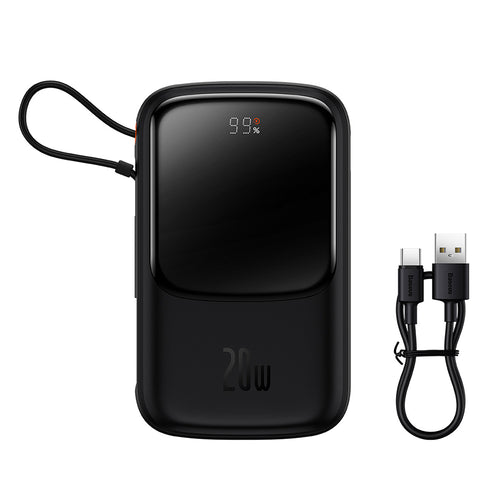 Baterie Externa Baseus Qpow Pro (PPQD020001), Lightning, Type-C, USB, 20W, 10000mAh, Cable Type-C, Lightning, 3A, Negru