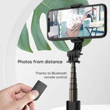 Selfie stick Techsuit Mini (L10), Stable Tripod cu Bluetooth Telecomanda, 360 Rotation, Aluminium Alloy, 68cm, negru