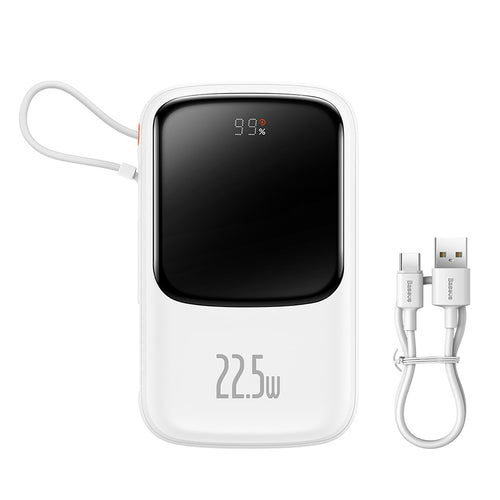 Baterie Externa Baseus Qpow Pro (PPQD020102), Lightning, 2x Type-C, USB, 22.5W, 10000mAh, Cable Type-C, 3A, 30cm, Alb
