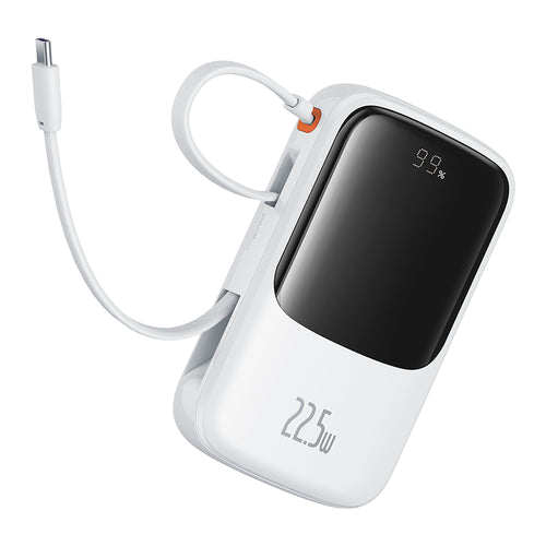 Baterie Externa Baseus Qpow Pro+ (P10067101213-00), Lightning, 2x Type-C, USB, 22.5W, 10000mAh, Cable Type-C, Alb