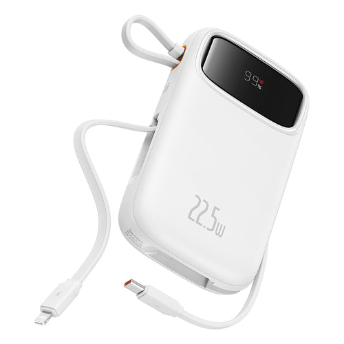 Baterie Externa Baseus Qpow Pro+ (P10055002223-00), Lightning, 2x Type-C, USB, 22.5W, 20000mAh, Cable Type-C, 30cm, Alb