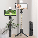 Selfie stick Techsuit Mini (L11s), Stable Tripod cu Bluetooth Telecomanda si LED Light, 75cm, negru
